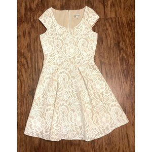 Charlotte Russe Womens Lace Beige Midi Dress Zipper‎ Lined Sequins Size XS